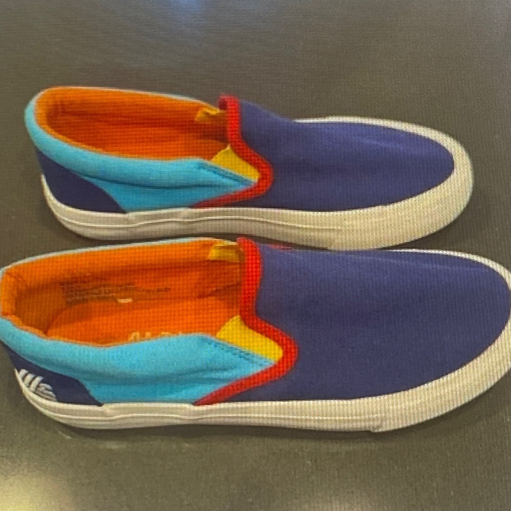 Blue and Red canvas upper Slip-On deck Sneakers